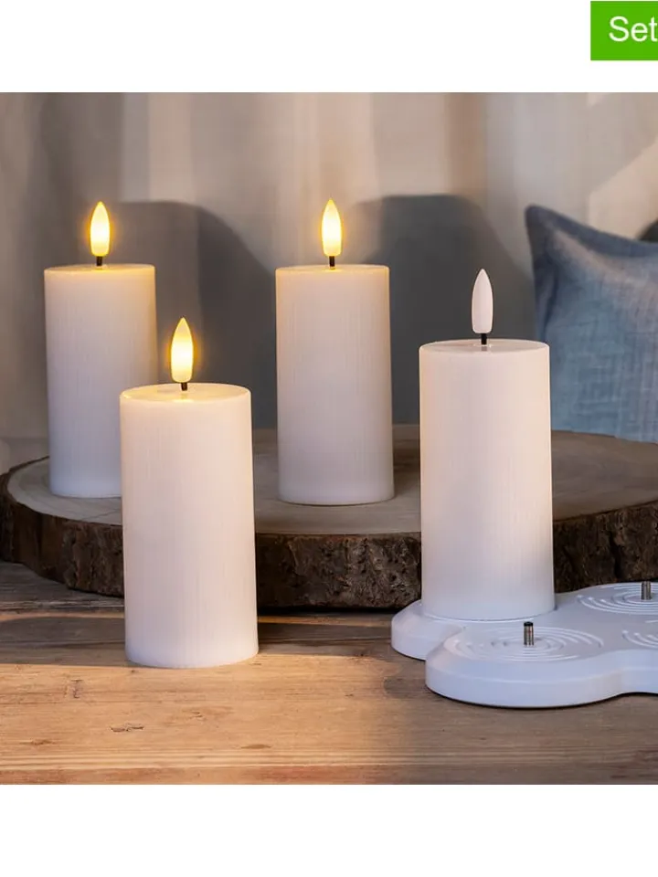 Nordheim Lichterketten & Deko-Leuchten<4er-Set: LED-Kerzen in Weiß - (H)10 cm - Ø 5 cm