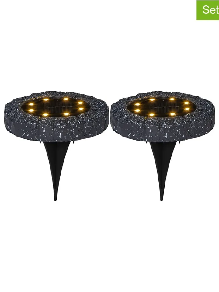 STAR Trading Außenbeleuchtung|Außenleuchten<2er-Set: LED-Solar-Bodenstecker "Lawnlight" in Schwarz - Ø 11 cm