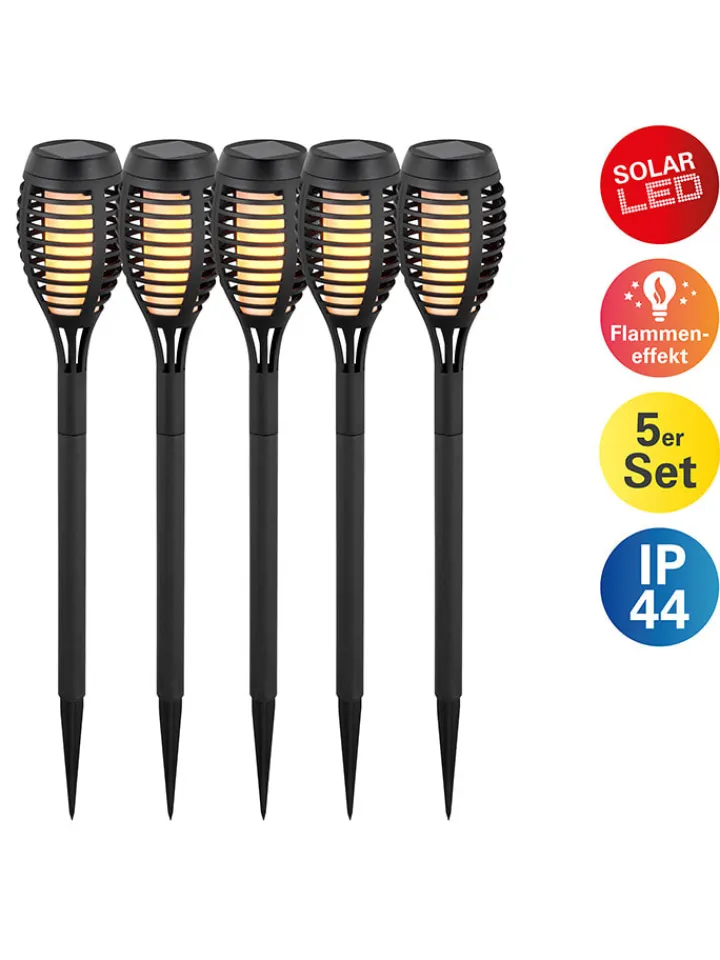 näve Außenbeleuchtung|Außenleuchten<5er-Set: LED-Solar-Gartenstecker "Fanilo" in Schwarz - (H)45 x Ø 6 cm