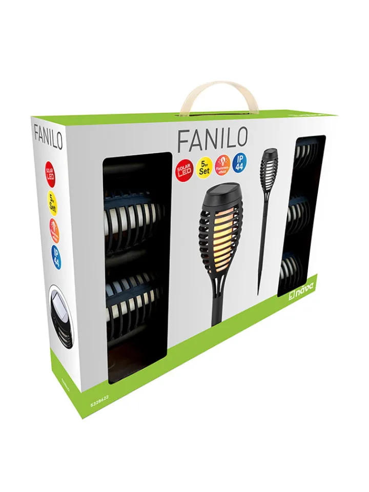 näve Außenbeleuchtung|Außenleuchten<5er-Set: LED-Solar-Gartenstecker "Fanilo" in Schwarz - (H)45 x Ø 6 cm