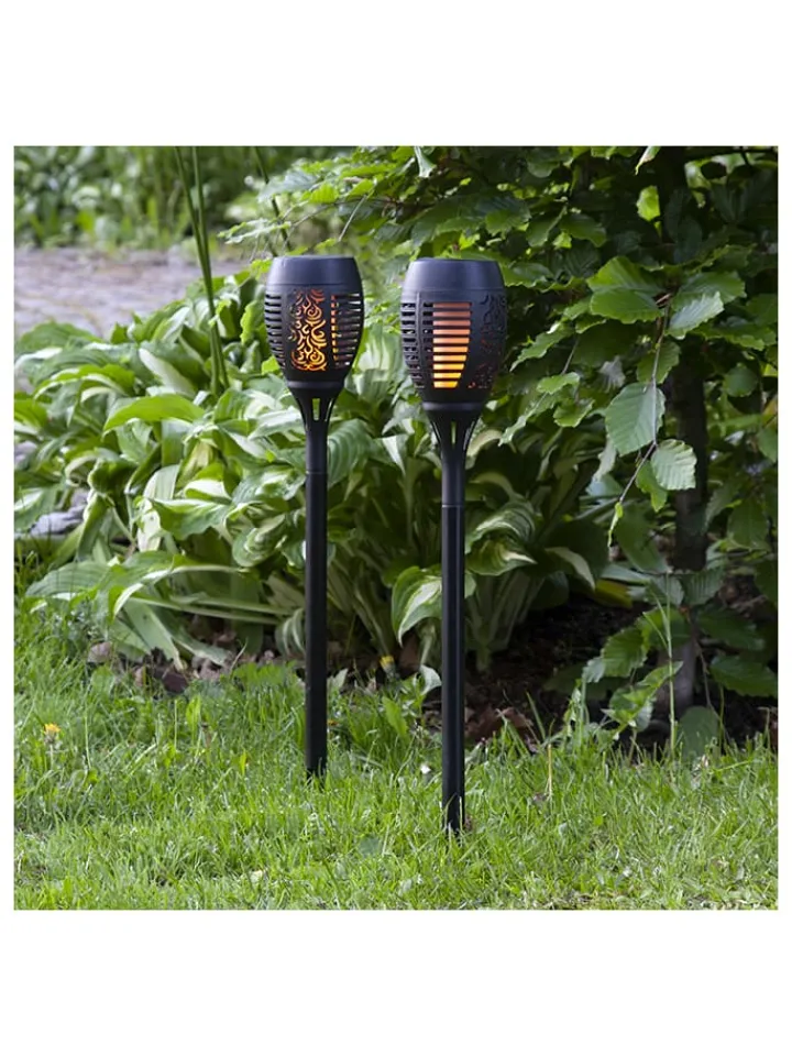 STAR Trading Außenbeleuchtung<2er-Set: LED-Solar-Gartenstecker "Flame" in Schwarz - (H)50 cm