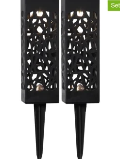 STAR Trading Außenbeleuchtung<2er-Set: LED-Solar-Gartenstecker "Izola" in Schwarz - (H)18 cm