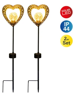 näve Außenbeleuchtung|Außenleuchten<2er-Set: LED-Solar-Gartenstecker "Herz" in Schwarz/ Braun - (B)12,5 x (H)59 cm