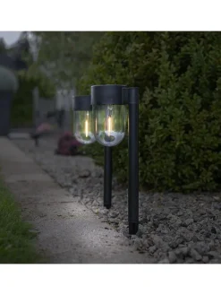 STAR Trading Außenbeleuchtung|Außenleuchten<2er-Set: LED-Solar-Gartenstecker "Cupola" in Schwarz - (H)29 cm