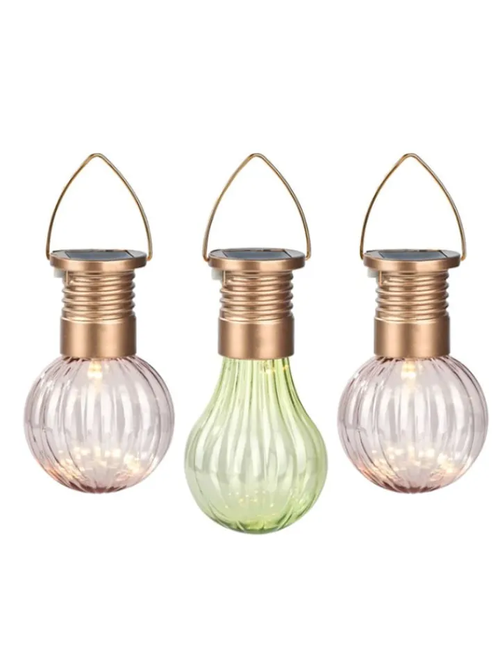 moses. Lichterketten & Deko-Leuchten<3er-Set: LED-Solarleuchten "Blatt & Blüte" in Rosa/ Grün - Ø 6 cm