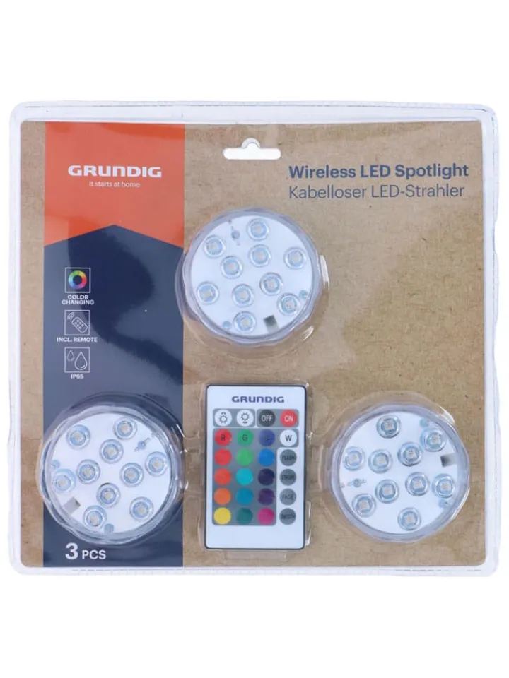 GRUNDIG Lichterketten & Deko-Leuchten<3er-Set: LED-Spots in Transparent - Ø 6,9 cm