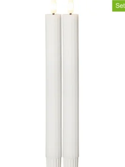 STAR Trading Tischleuchten<2er-Set: LED-Wachskerze "Flamme Stripe" in Weiß - (H)25 cm