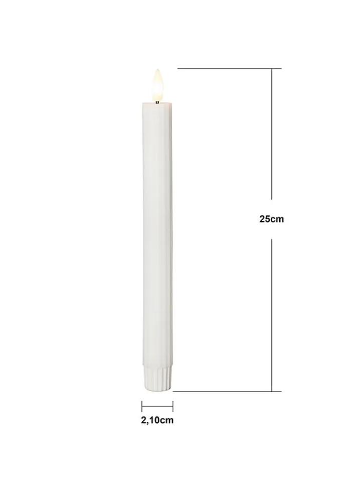 STAR Trading Tischleuchten<2er-Set: LED-Wachskerze "Flamme Stripe" in Weiß - (H)25 cm