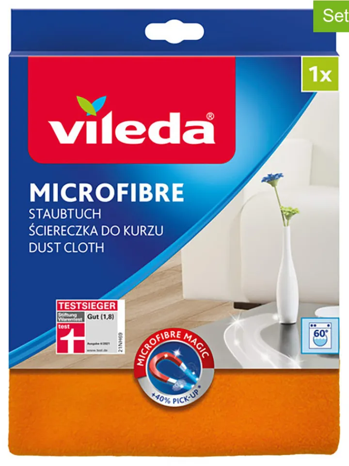 Vileda Putz- & Waschutensilien<4er-Set: Mikrofaser-Staubtücher in Orange - (L)40 x (B)30 cm
