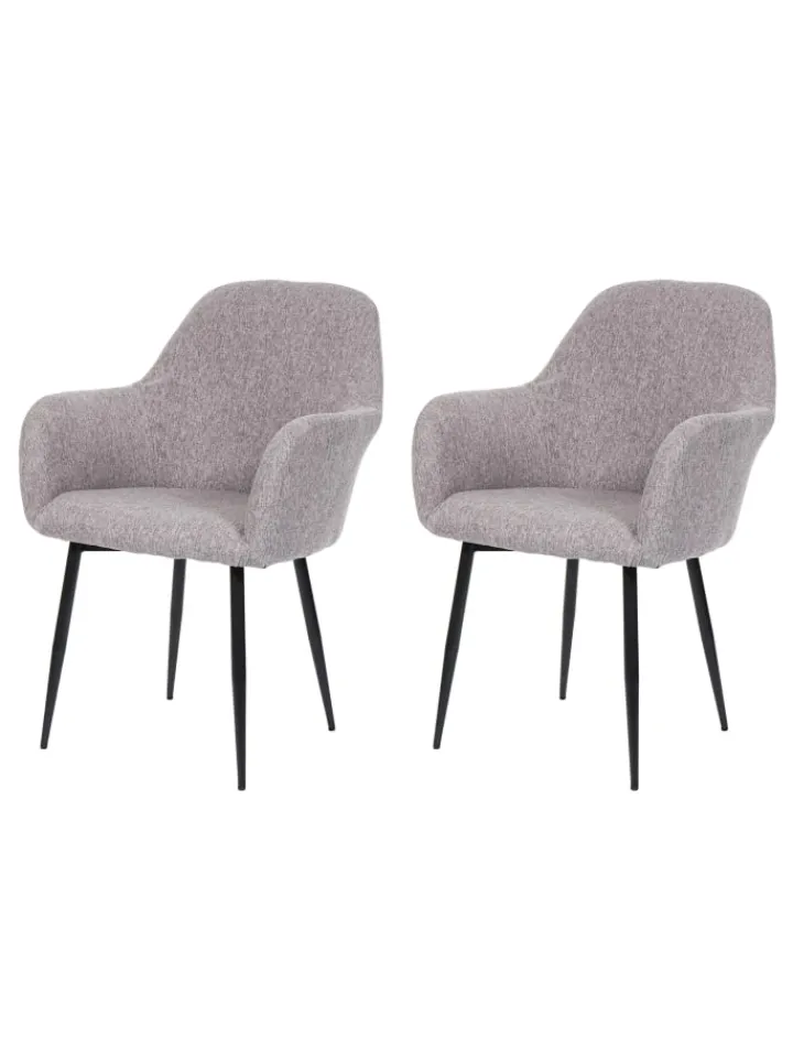 MCW Möbel-Sets<2er-Set Retro Esszimmerstuhl F18, Stoff/Textil grau, schwarze Beine