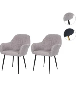 MCW Möbel-Sets<2er-Set Retro Esszimmerstuhl F18, Stoff/Textil grau, schwarze Beine
