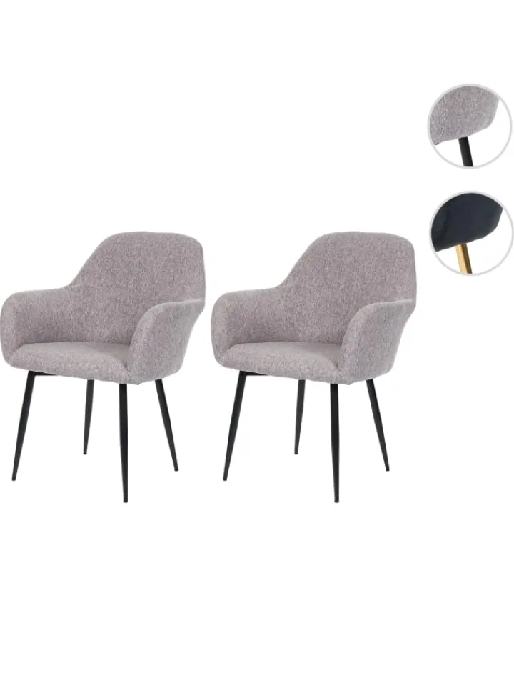 MCW Möbel-Sets<2er-Set Retro Esszimmerstuhl F18, Stoff/Textil grau, schwarze Beine