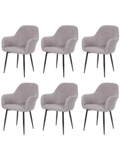 MCW Möbel-Sets<6er-Set Retro Esszimmerstuhl F18, Stoff/Textil grau, schwarze Beine