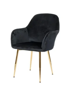 MCW Möbel-Sets<6er-Set Retro Esszimmerstuhl F18, Samt schwarz, goldene Beine