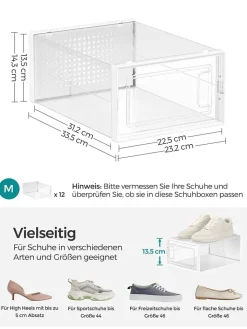 SONGMICS Garderoben<12er-Set: Schuhboxen in Transparent - (B)23 x (H)14,3 x (T)33,5 cm