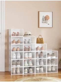 SONGMICS Garderoben<18er-Set: Schuhboxen in Weiß - (B)23 x (H)14,5 x (T)33,2 cm