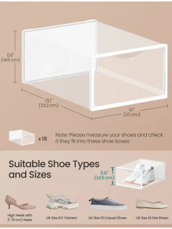 SONGMICS Garderoben<18er-Set: Schuhboxen in Weiß - (B)23 x (H)14,5 x (T)33,2 cm