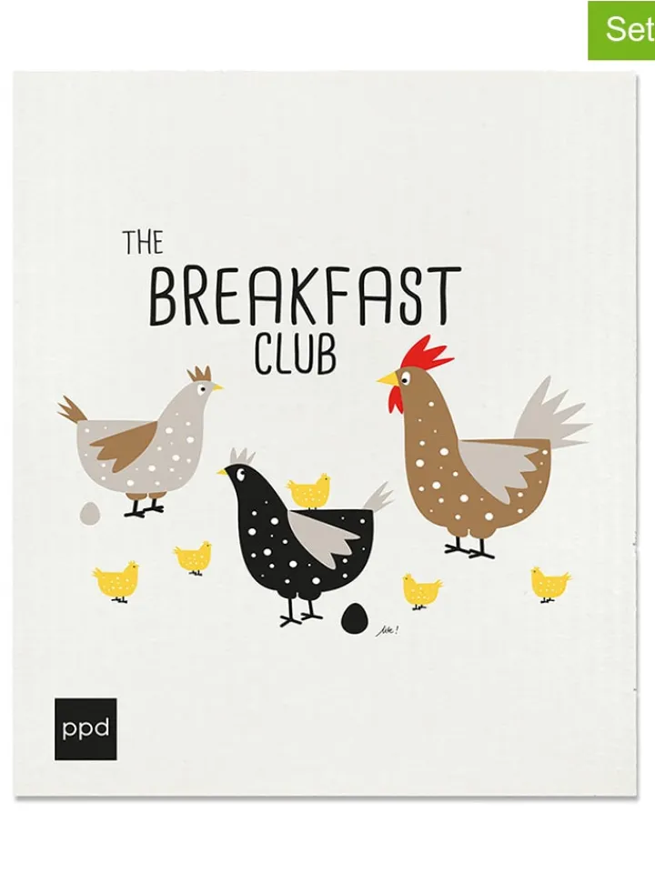 ppd Küchentextilien<2er-Set: Schwammtücher "Breakfast Club" in in Weiß/ Bunt - (L)20 x (B)17 cm
