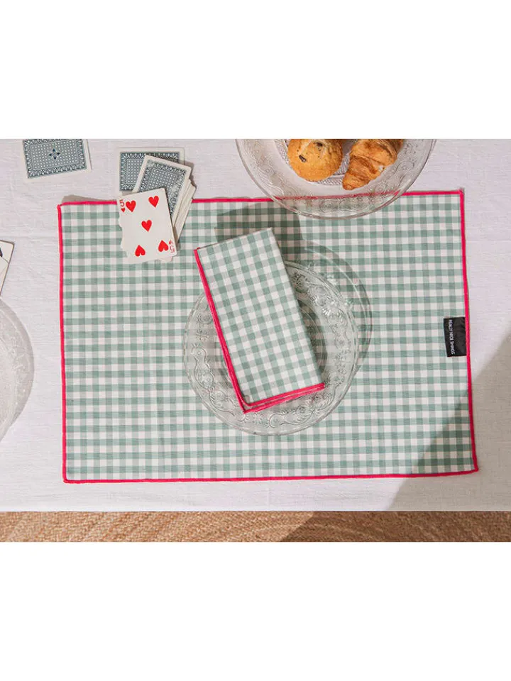 Really Nice Things Tisch- & Küchentextilien<4er-Set: Servietten "Contrast Edge" in Grün - (B)40 x (H)40 cm