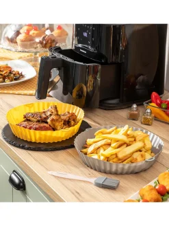 InnovaGoods Küchenelektronik<2er-Set Silicon-Einsätze für Heißluftfritteusen in Gelb/ Grau - Ø 21,5 cm