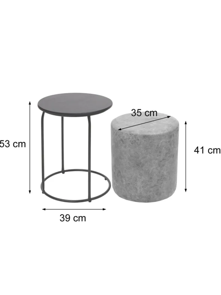 MCW Möbel-Sets<2er-Set Sitzhocker und Beistelltisch K48, Braun