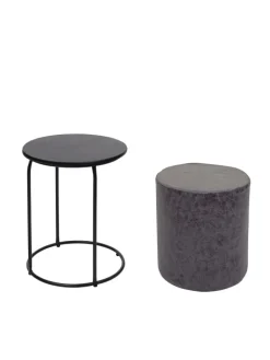 MCW Möbel-Sets<2er-Set Sitzhocker und Beistelltisch K48, Schwarz