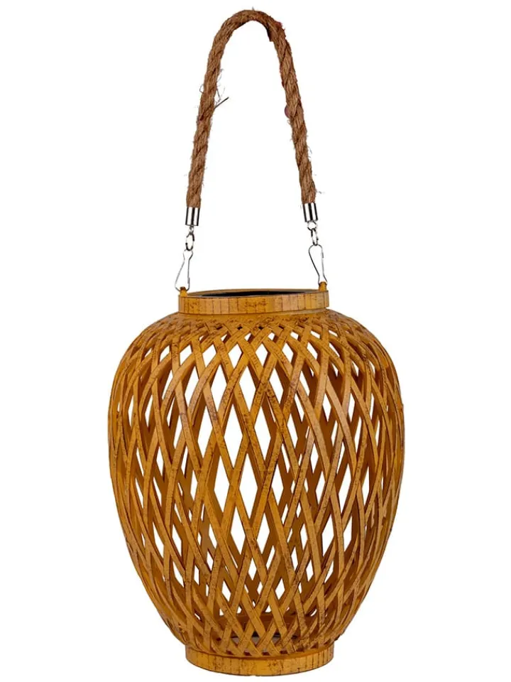 näve Außenbeleuchtung<2er-Set: Solar-Dekoleuchte "Cesto" in Hellbraun - (H)24 x Ø 20 cm