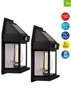 näve Außenbeleuchtung|Außenleuchten<2er-Set Solar-Wandleuchte "Mira" in Schwarz - (B)12 x (H)17 cm