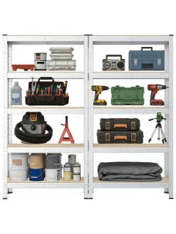 Songmics Regale & Schränke<2er-Set: Standregale in Beige/ Silber - (B)120 x (H)200 x (T)60 cm