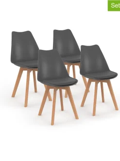 IDOMYA Factory Sitzmöbel<4er-Set: Stühle "Nordia" in Anthrazit/ Hellbraun - (B)51 x (H)79,5 x (T)46 cm