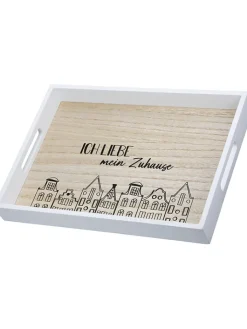GILDE Dekofiguren & -Objekte<2er-Set Tabletts "Stadtlichter" in Weiß/ Hellbraun - (L)35 x (B)25 x (H)4 cm