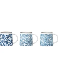 Bloomingville Gedeckter Tisch<3er-Set: Tassen "Molly" in Blau - (H)9,5 x Ø 9,5 cm