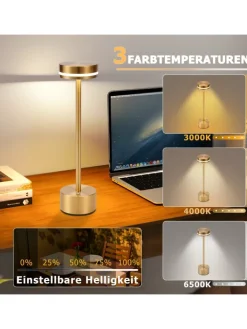 ZMH Tischleuchten<2er-Set Tischleuchte LED in gold Akku Kabellos Touch Dimmbar H 31.5cm