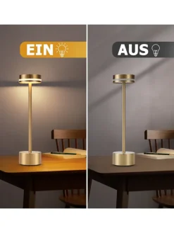 ZMH Tischleuchten<2er-Set Tischleuchte LED in gold Akku Kabellos Touch Dimmbar H 31.5cm