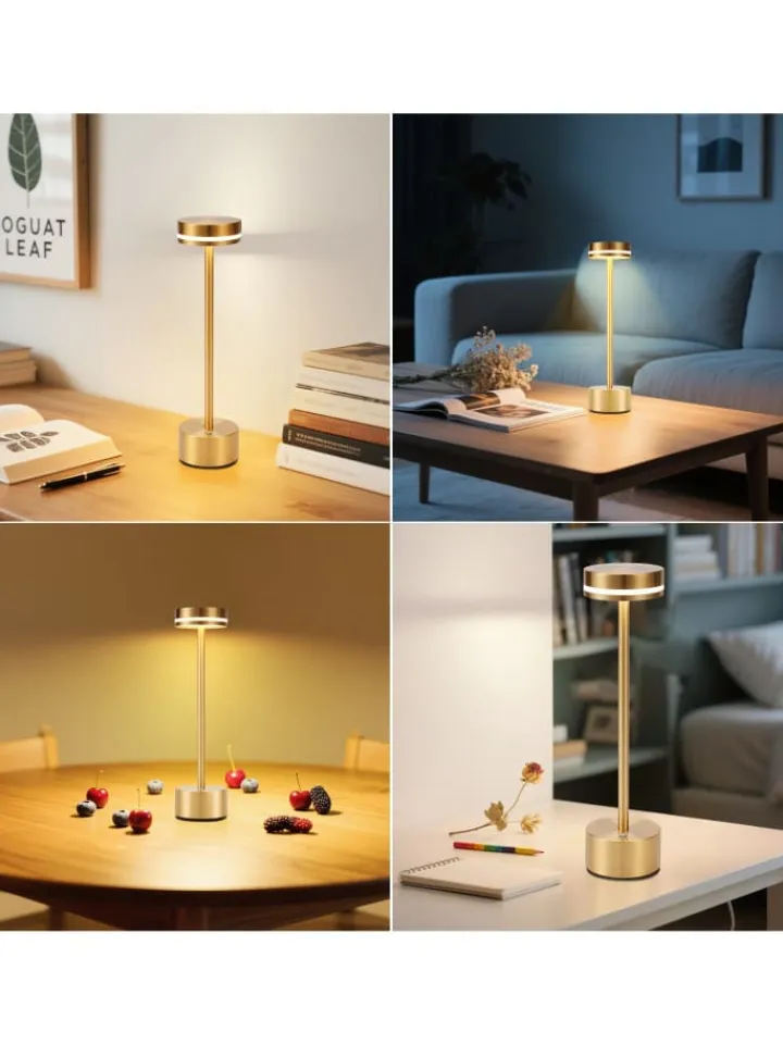 ZMH Tischleuchten<2er-Set Tischleuchte LED in gold Akku Kabellos Touch Dimmbar H 31.5cm