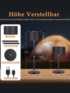 ZMH Tischleuchten<2er-Set Tischleuchte LED in schwarz rund Touch Dimmbar Tragbare Kabellos