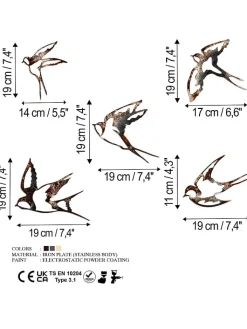 ABERTO DESIGN Wanddekoration<5er-Set: Wanddekore "Birds - 2"