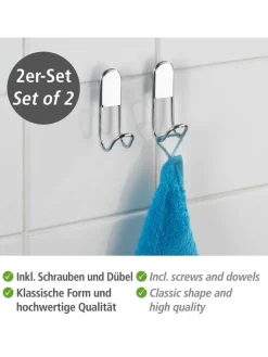 Wenko Badaccessoires<2er-Set: Wandhaken ''Classic'' in Silber - (L)9 cm