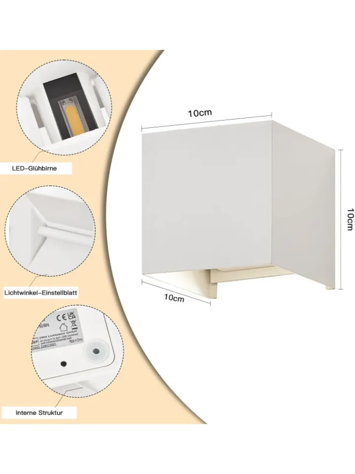 ZMH Wandleuchten<4er-Set Wandleuchte LED 5W in weiß modern 3000K warmweiß IP65