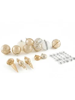 Beliani Künstliche Weihnachtsbäume<35er-Set Weihnachtsbaumkugeln BLING in Gold/Silber/Transparent