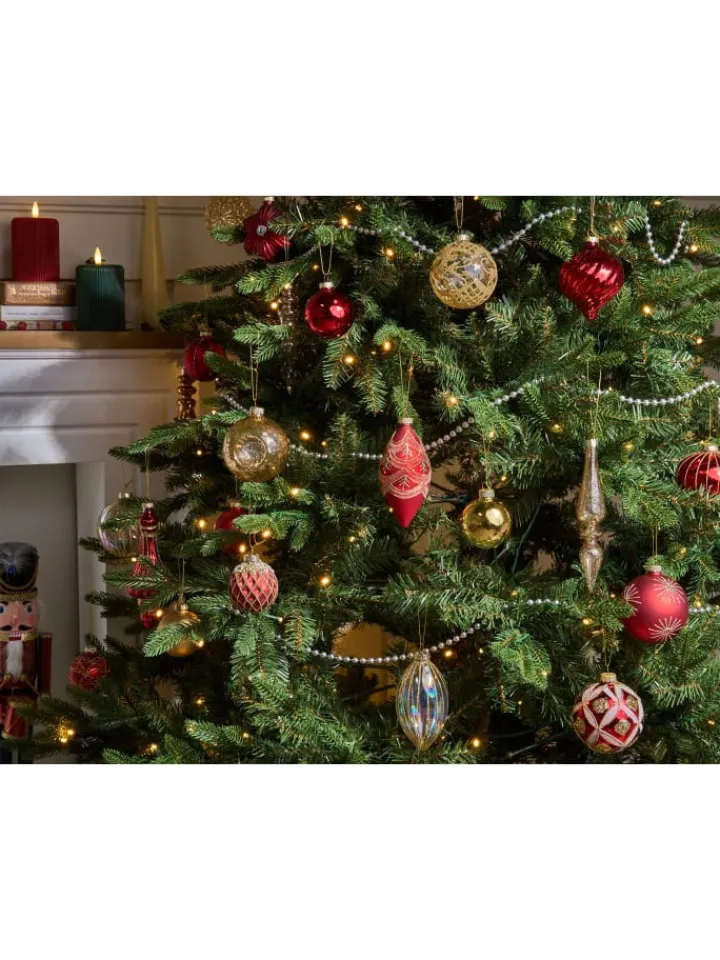 Beliani Künstliche Weihnachtsbäume<50er-Set Weihnachtsbaumkugeln SPARKLE in Rot/Gold