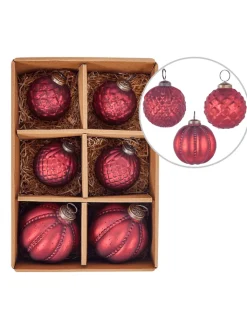 Beliani Künstliche Weihnachtsbäume<6er-Set Weihnachtsbaumkugeln ARGENTIN in Rot