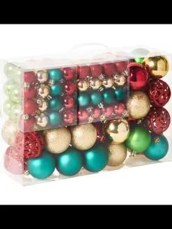 Beliani Künstliche Weihnachtsbäume<100er-Set Weihnachtsbaumkugeln VANERN in Bunt/Gold