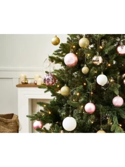 Beliani Künstliche Weihnachtsbäume<114er-Set Weihnachtsbaumkugeln GJENDE in Rosa/Gold