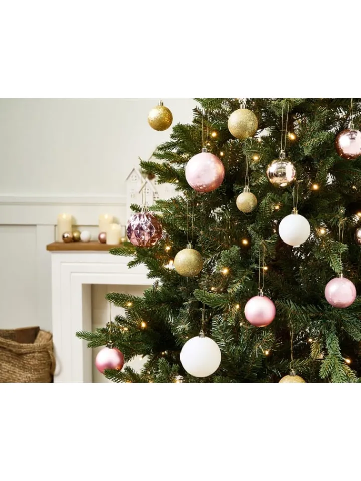 Beliani Künstliche Weihnachtsbäume<114er-Set Weihnachtsbaumkugeln GJENDE in Rosa/Gold