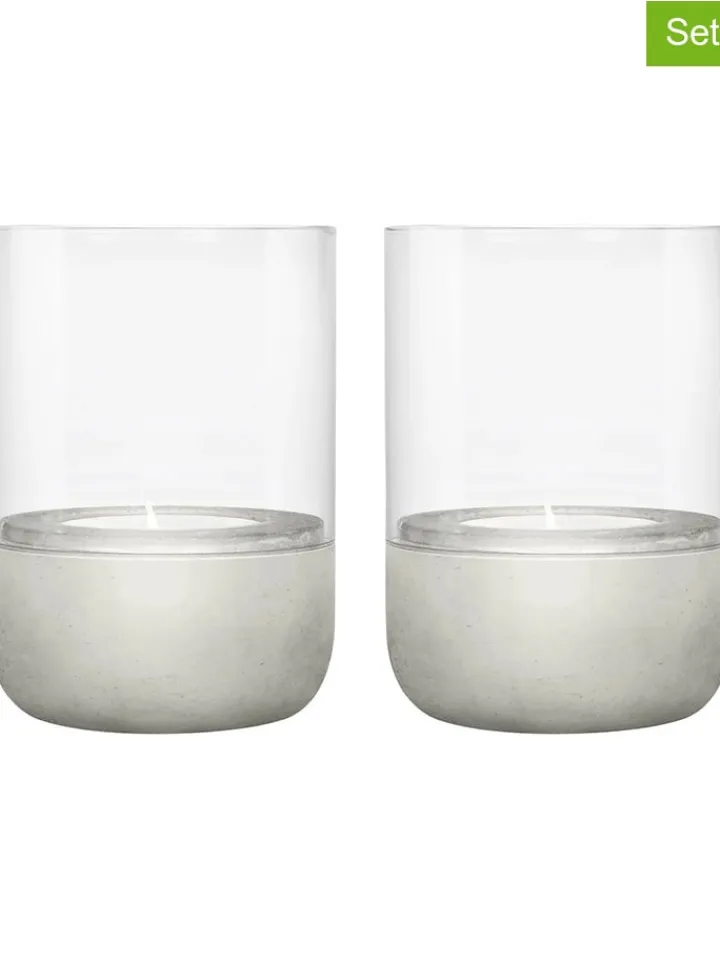 Blomus Kerzen, Vasen & Mehr<2er-Set: Windlichter "Calma" in Transparent/ Hellgrau - (H)9 x Ø 7 cm