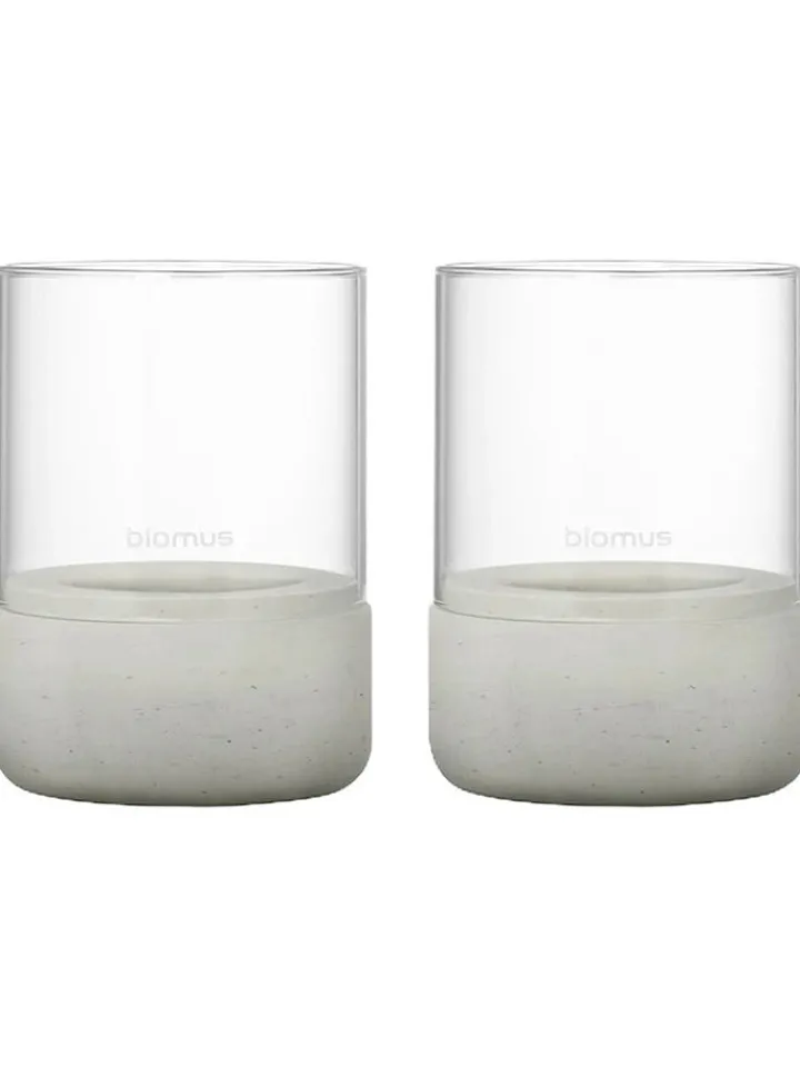 Blomus Kerzen, Vasen & Mehr<2er-Set: Windlichter "Calma" in Transparent/ Hellgrau - (H)9 x Ø 7 cm