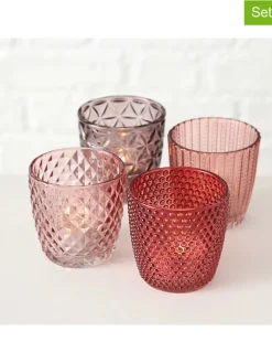 Boltze Kerzen, Vasen & Mehr<4er-Set: Windlichter "Marilu" in Rosa/ Pink/ Lila - (H)7,5 x Ø 7,5 cm