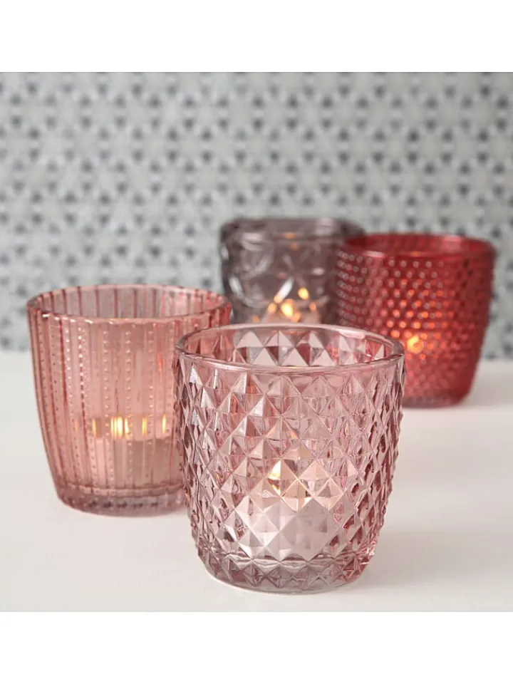 Boltze Kerzen, Vasen & Mehr<4er-Set: Windlichter "Marilu" in Rosa/ Pink/ Lila - (H)7,5 x Ø 7,5 cm