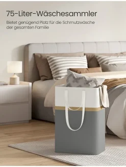 SONGMICS Wäschekörbe & -Ständer<2er-Set: Wäschekörbe in Dunkelgrau/ Weiß - (B)40 x (H)65 x (T)30 cm